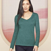 District Made™ - Ladies Textured Long Sleeve V-Neck with Button Detail. DM472 